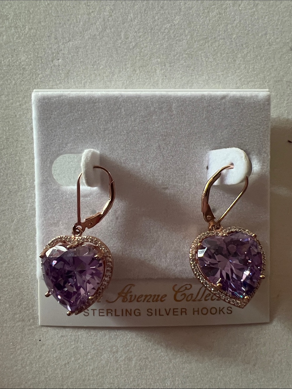 5th Avenue Collection Rose Gold Heart Earrings with purple CZ Crystal